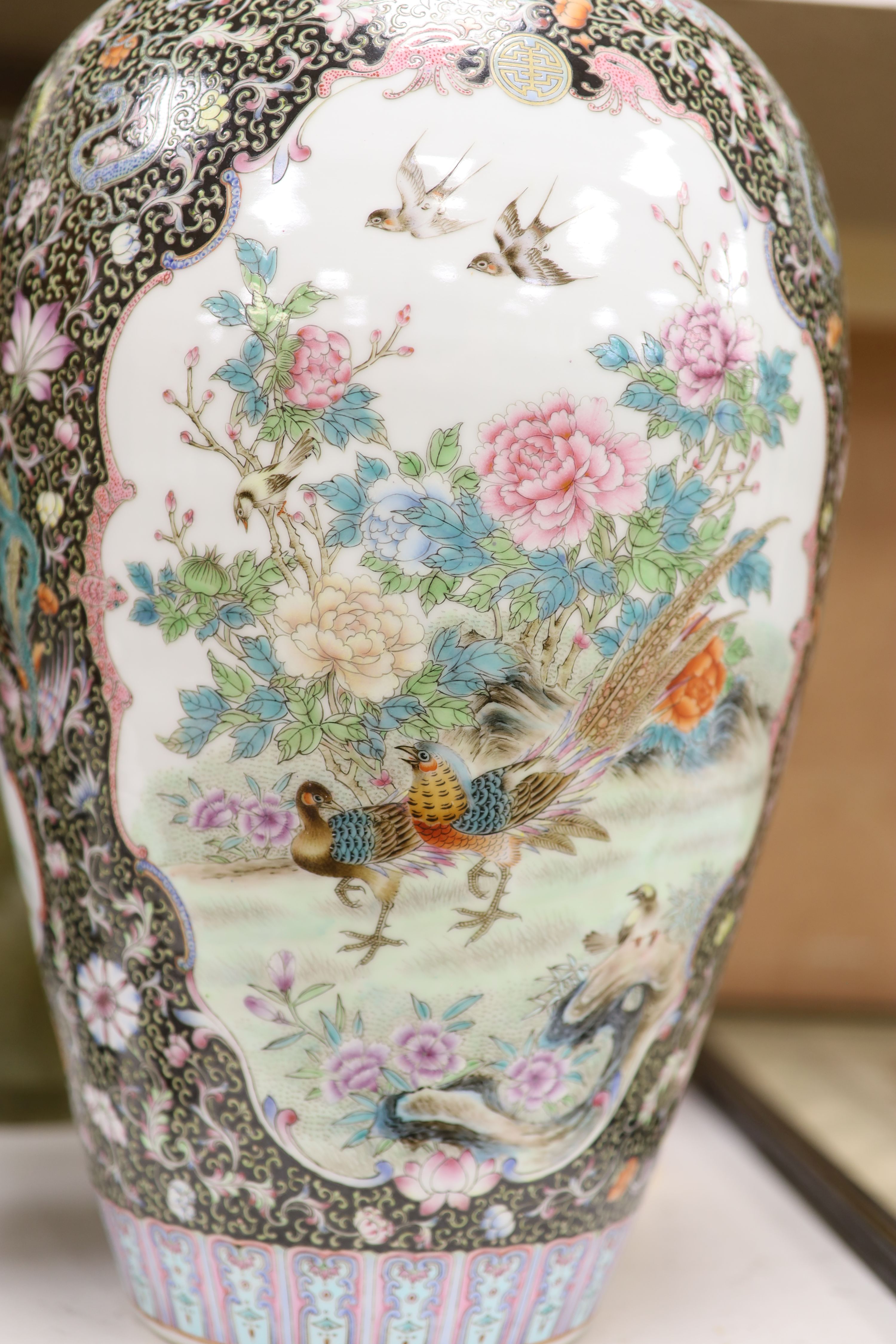 Two 20th century Chinese vases, one famille noire, height 50cm